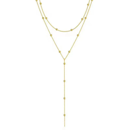 New Gold Color Lariat Layering Necklace for Women Double Laryered Long Chain Drop Pendant Choker Necklaces Fashion Jewelry Gi