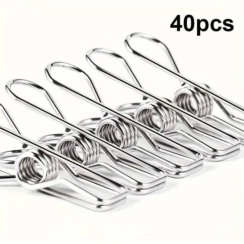 20pcs Stainless Steel Clothes Pins, Durable Clothes Pegs, Multi-Purpose Metal Wire Utility Clips For Laundry Home Kitchen