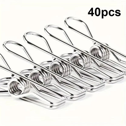 20pcs Stainless Steel Clothes Pins, Durable Clothes Pegs, Multi-Purpose Metal Wire Utility Clips For Laundry Home Kitchen