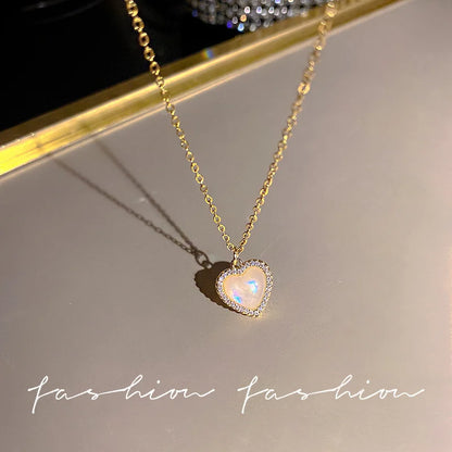 Y2K Crystal Bow Angel Wings Heart Pendant Necklace For Women Sweet Cool Girl Clavicle Chain Trendy Aesthetic Jewelry Accessor