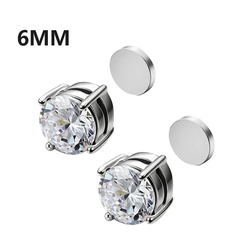 Crystal Strong Magnetic Ear Stud Clip Earrings for Men and Women Punk Round Zircon Magnet Earrings Non Piercing Jewelry - Typ