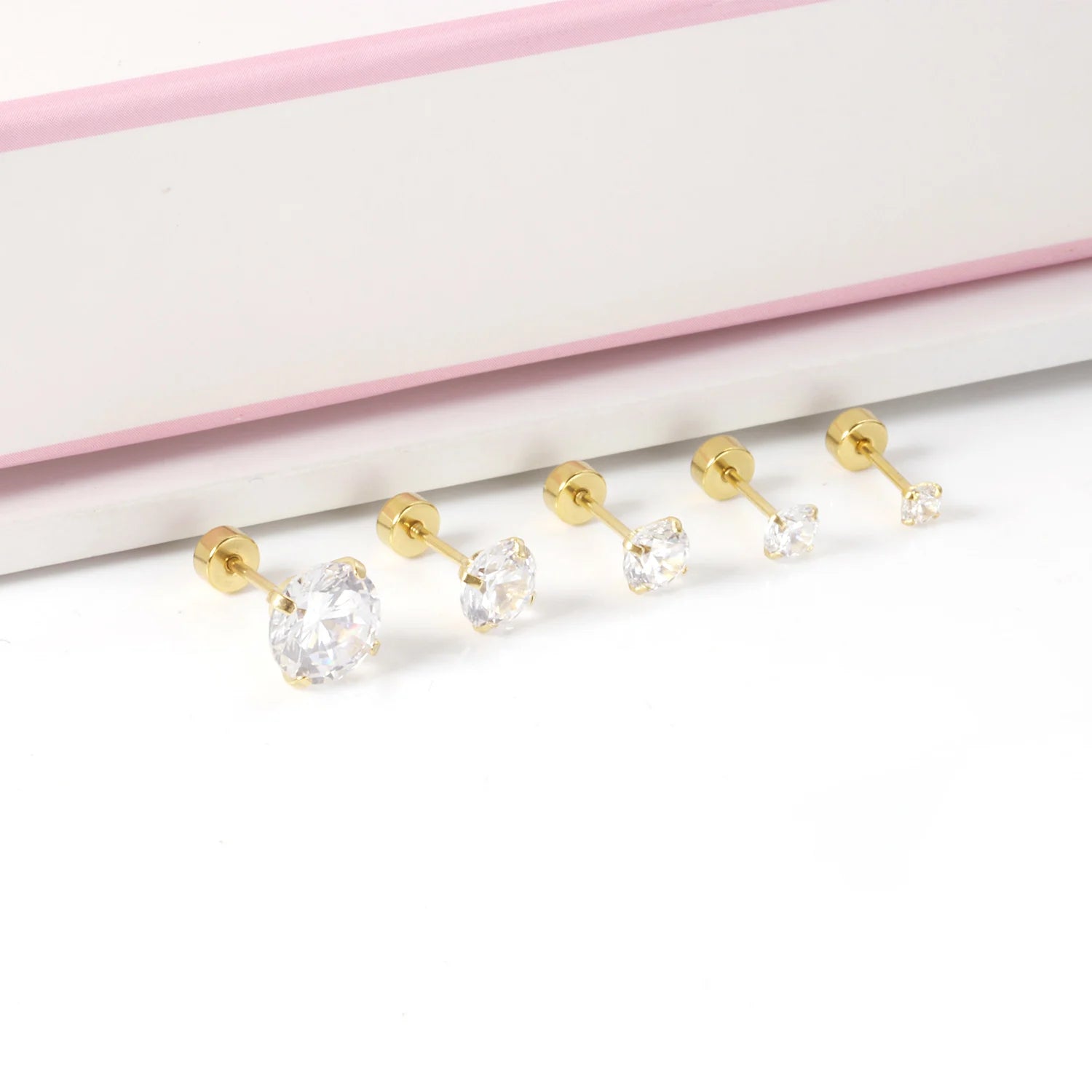 LUXUSTEEL 1Pairs/2Pcs Stainless Steel Crystal Studs Earrings For Women Men 4 Prong Tragus Round Clear Cubic Zirconia Ear Jewe