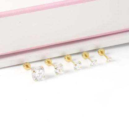 LUXUSTEEL 1Pairs/2Pcs Stainless Steel Crystal Studs Earrings For Women Men 4 Prong Tragus Round Clear Cubic Zirconia Ear Jewe