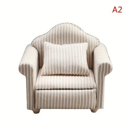 1: 12 Mini Furniture Sofa DIY Decoration Doll House Mini Furniture Living Room Furniture White Beige Sofa with Pillows