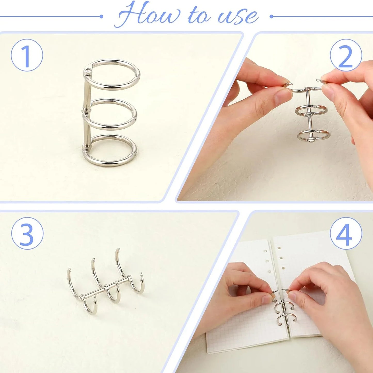 2-6Pcs Binding Book Rings 3 Ring Metal Loose Leaf Binders Book Rings Snap on Index Card Binder for Photo and Paper Organizati