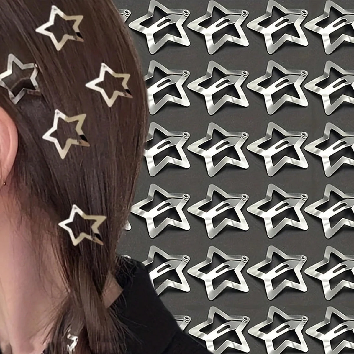 5/15/30/60/100/200pcs Y2K Silver Star Hair Clips for Girls Metal Snap Clip Hairpins Barrettes Hair Grip Jewel Hair Accessorie