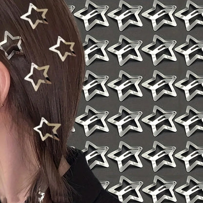 5/15/30/60/100/200pcs Y2K Silver Star Hair Clips for Girls Metal Snap Clip Hairpins Barrettes Hair Grip Jewel Hair Accessorie
