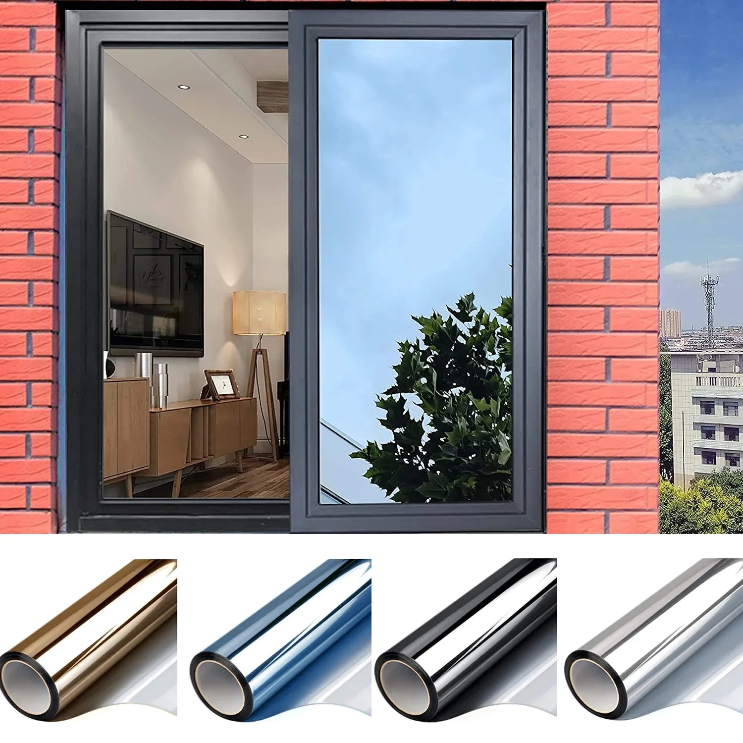 Multi-size One Way Mirror Window Film Privacy Sun Blocking Glass Sticker Heat Control Reflective Film Self Adhesive Window Ti