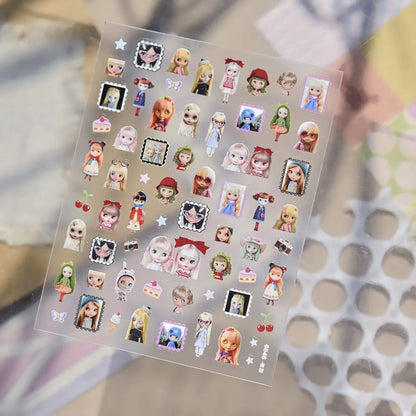 Sweet Cool Y2K Vintage Nostalgic Rag Doll Cartoon Nail Stickers, Retro Doll Nails Art Decals for Manicure Decor