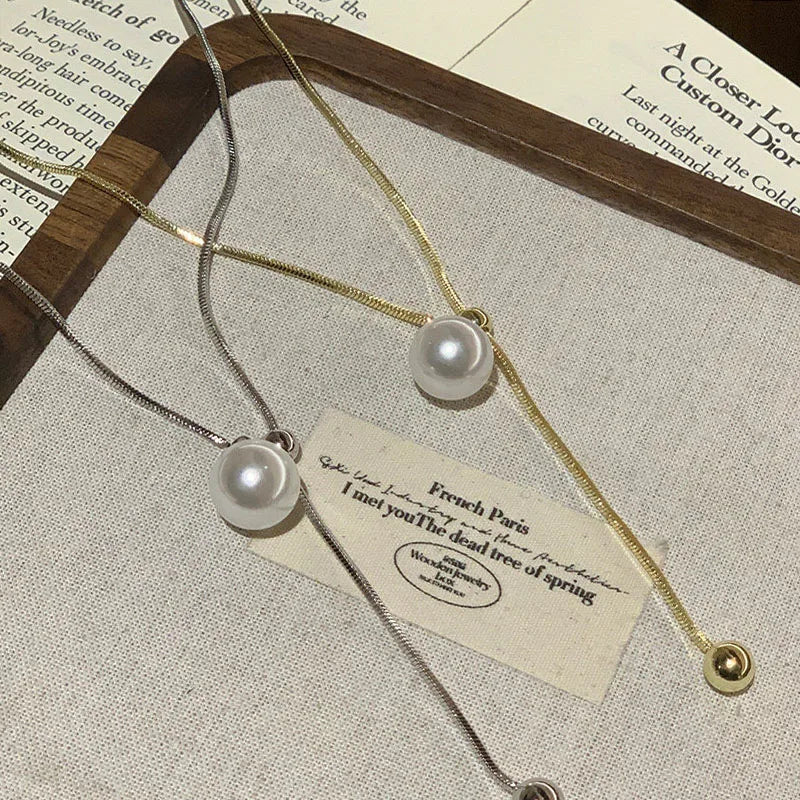 Chic Pearl Lariat Necklace Gold Chain Adjustable Minimalist Sweater Chain Jewelry for Women Statement Neck Jewelry Accessory 