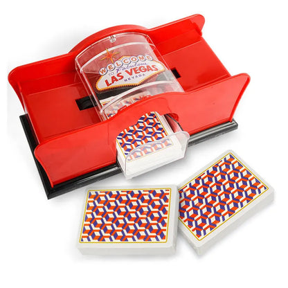 Card Shuffler Red/Black 2-Deck Hand Crank for Blackjack, UNO, Poker