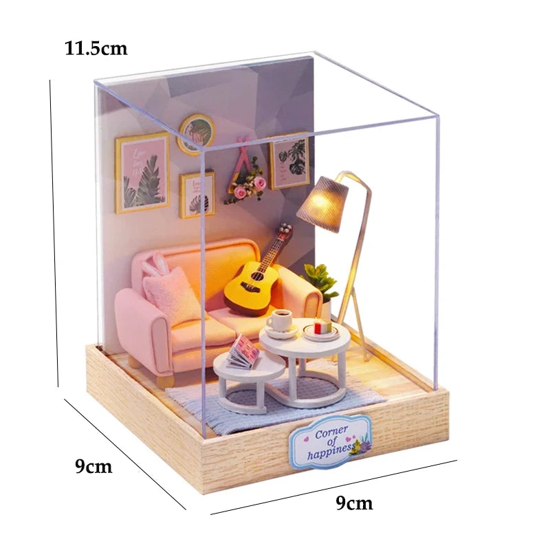 Mini Doll House DIY Small House Kit Handmade 3D Puzzle Assembly Model Building Room Bedroom Decoration Wooden Craft BirthdayG
