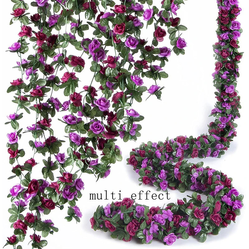 250CM Artificial Rose Flowers for Wedding Home Room Decoration Autumn Garden Outdoor Arch Christmas Rattan DIY Fake Plants Vi