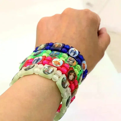 Vintage Jesus And Virgin Mary PVC Rosary Bead Bracelet With Elastic Band Religious Image Stickers For Daily Wear Parties