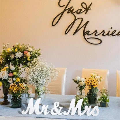 3pcs/set Wooden Mr & Mrs Sign Decoration For Wedding Party, Ceremony Check-In Desk, Dining Table, Suitable For Home, Hotel De