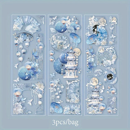 3 Sheets/Bag Of Classical Flower Hot Stamping PET Stickers Chinese Style Creative Diary Notebook Stickers DIY Collage Decorat