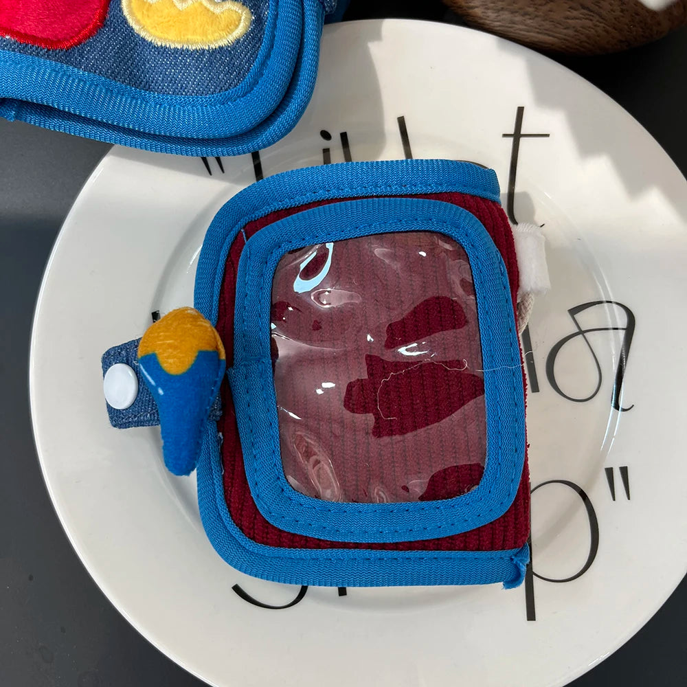 New Arrival Cute Canvas Wallet Short Zipper Wallets for Woman Purse Small Fold Denim Corduroy Card Holders Coin Purse Cartoon