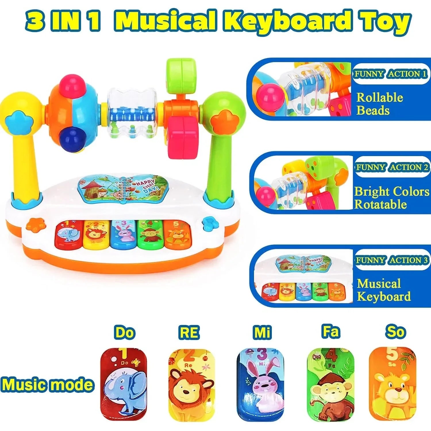 Baby Piano Toys Kids Rotating Music Keyboard Light Sound, Musical Toy for Toddlers,Early Educational Music Toy Gift Random Co
