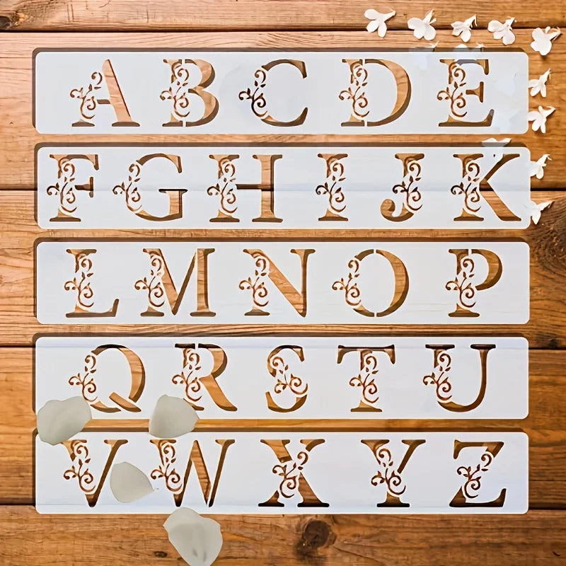 5pcs Leaf-Wrapped Letter Painting Templates | Reusable, Washable, Sprayable, Ideal for Handicrafts, Slim Cutting Decorations