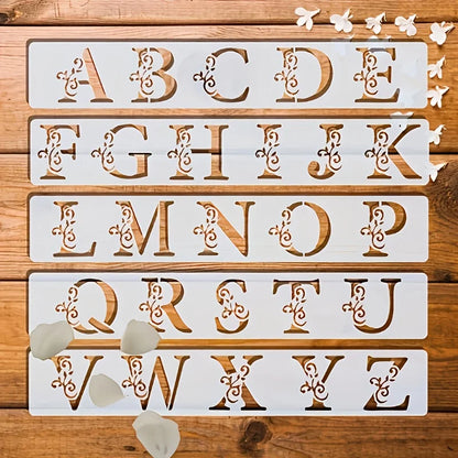 5pcs Leaf-Wrapped Letter Painting Templates | Reusable, Washable, Sprayable, Ideal for Handicrafts, Slim Cutting Decorations