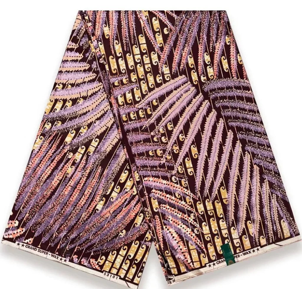 New Purple 6 Yards Super Grand Gold Wax Shinning Print Africa Real Wax Fabric Nigerian Loincloth Batik Cotton Material For Se