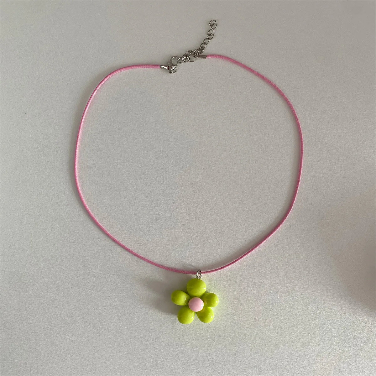 LATS Sweet Colorful Flower Pendant Necklace for Women Girl Floral Design Rope Chain Chokers Fashion Jewelry Gift - 771044