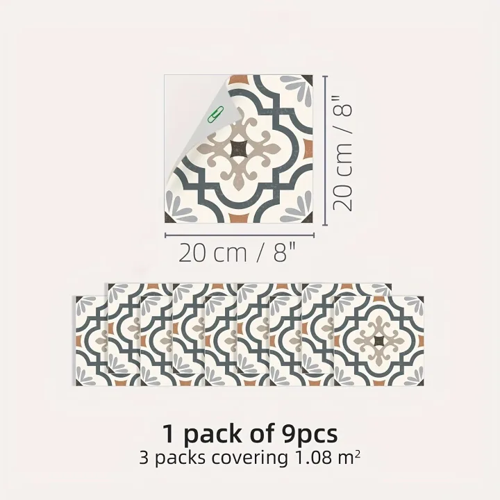 9PCS printed matte thickened waterproof decal vinyl easy to paste removable simple home living room kitchen tile stickers floor