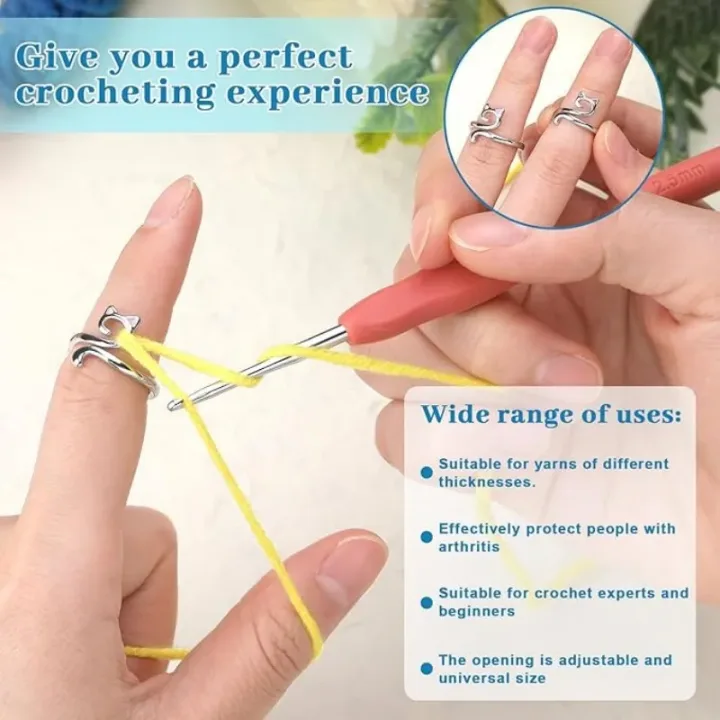 MIUSIE 2pcs Adjustable Knitting Crochet Loop Ring Knittied Yarn Guide Finger Faster Holder Thimble Thread Ring Sewing Tools