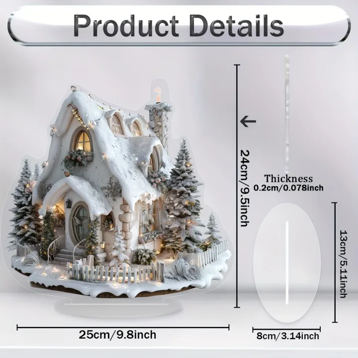 2D White Snow Scenery Christmas House Tree Acrylic Ornaments Base-Mounted Tabletop Home Office Attractive Festival Decor Gifts