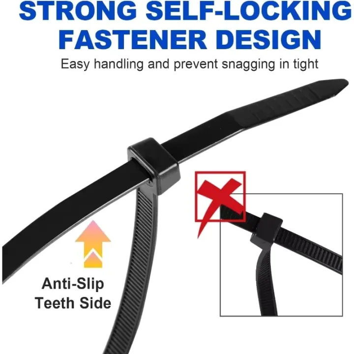 100Pcs Black Nylon Zip Ties 8*300mm 5*300mm Self-locking Fastening Rings Ideal for Home Cable Organization Cable Zipper Tie