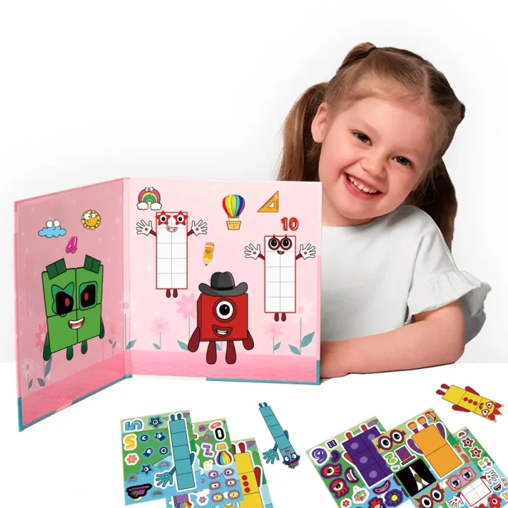 8 Sheets Cute Digital Blocks Puzzle Stickers for Children Cartoon Make a Face Laptop Notebook Stationery Stickers