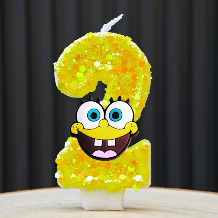 Cute SpongeBob Candle Anime Number 0-9 Kids Birthday Cake Decoration Supplies Cute Cartoon  Party Accessories Supplies