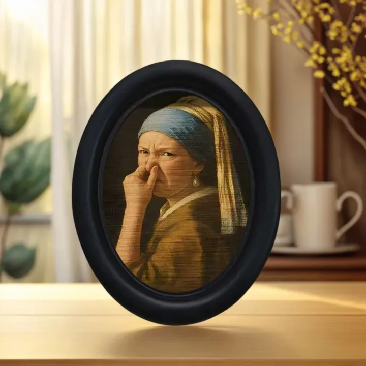 1 Piece of Mini Girl Wall Decor with a Quirky Design, Framed Decorative Painting with Funny and Exaggerated Expressions, Wooden Mini Hanging Painting, Unique Home, Kitchen, Office Decoration, Fun Gift, Holiday Gift