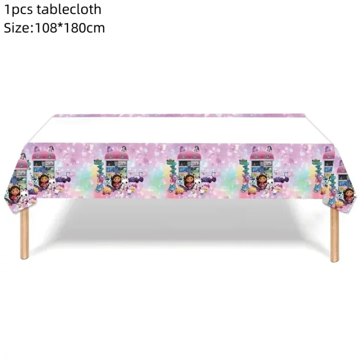 Gabby Dollhouse Party Tablecloth Kids Birthday Supplies Gabby Dollhouse Cats Decorations Tablecover for Boys Girls Baby Shower