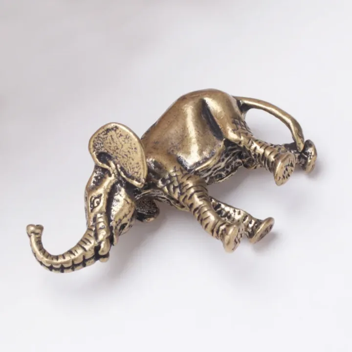 Antique Bronze Minature Elephant Figurines Tea Pet Table Ornament Decorations Solid Copper Animal Crafts Home Decor Living Room