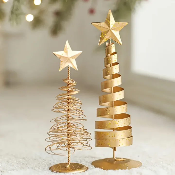 Iron Golden Christmas Tree Decoration Festive Tabletop Ornament Holiday Home Decor Xmas Tree Figurine Christmas Party Decoration