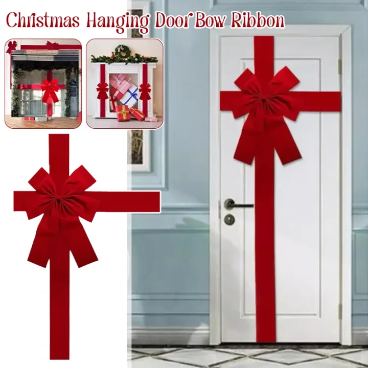 Christmas Front Door Decoration Hanging Bow Knot Imitation Linen Ribbon New Year Xmas Front Door Decor Big Bow Diy Material