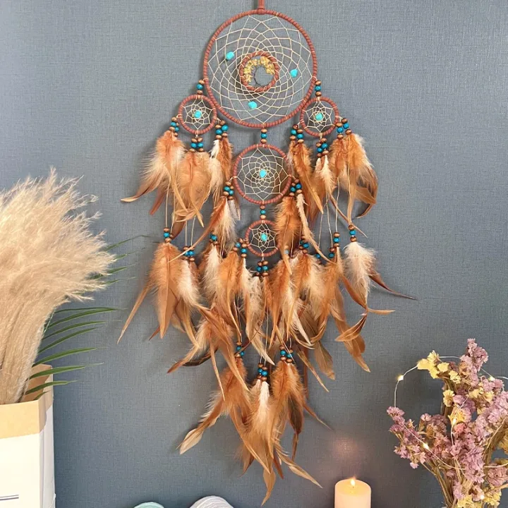 Dream Catcher Vintage Wind Chime Hanging Ornament Home Decor Indian Natural Stone Tree of Life Dream Catcher Wall Decor
