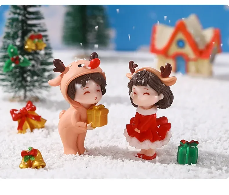 Home Decor Merry Christmas Couple Figurines Miniature Santa Claus Snowman Micro Landscape Ornaments for Home Desk Decorations