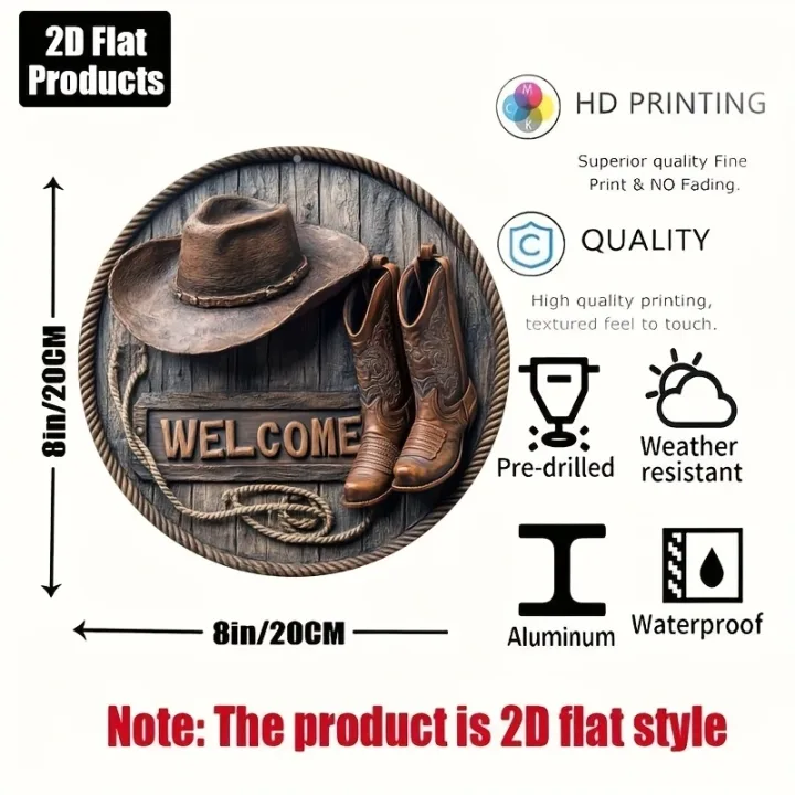 1 Piece 2D Wooden Disc Hat Shoes Welcome Theme Wall Art Sign 8 Inch For Home Office Living Room Bathroom Bar Cafe Decoration