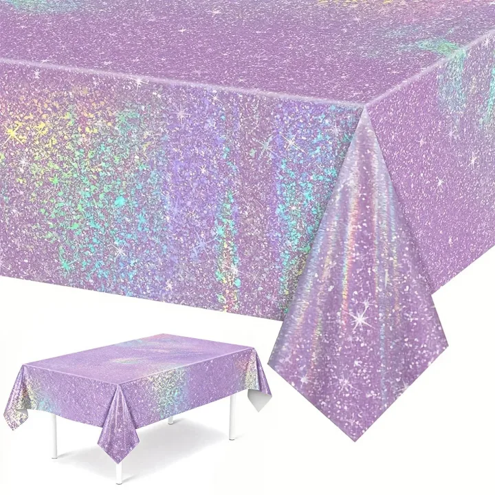 Purple Laser Disposale Tablecloth Happy Birthday Party Decoration Wedding Party Aluminum Film Table Cover Baby Shower Supplies