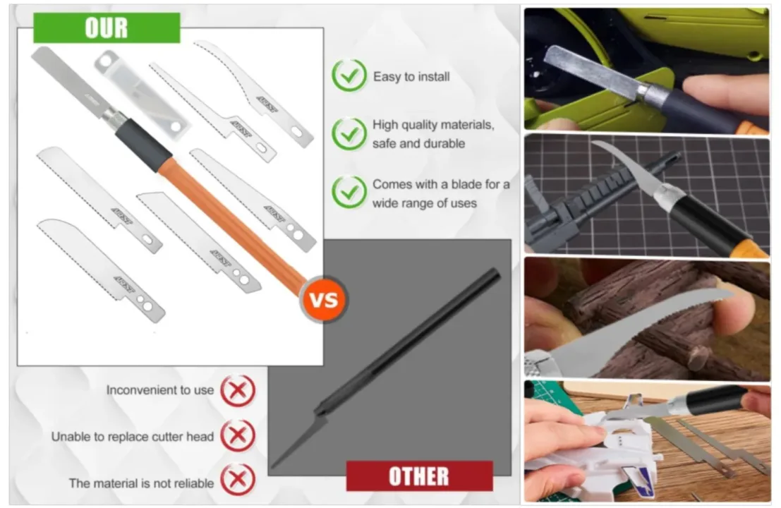 Joystar Mini Hand Saw Model Craft Tools with 8 DIY Craft Pieces Blades Modelling Knife for Hand Cutting  Model Building