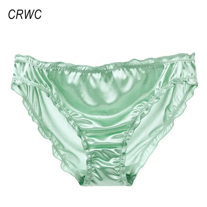 Ladies Frill Trim Satin Ice Silk Seamless No Show Underwear Invisible Briefs Plus Size Women's Panties S/M/L/XL