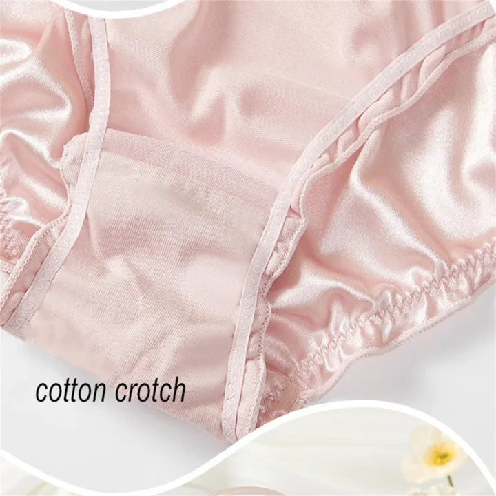 Ladies Frill Trim Satin Ice Silk Seamless No Show Underwear Invisible Briefs Plus Size Women's Panties S/M/L/XL