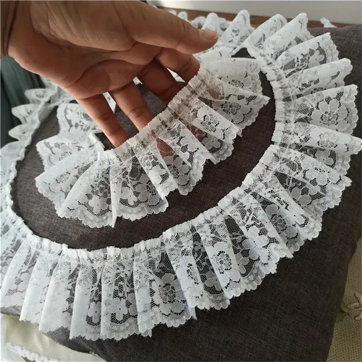 6CM Wide HOT Embroidery White Black 3D Flower Lace FabricTrim Ribbon DIY Sewing Applique Collar Dress Wedding Guipure Decor 1yar