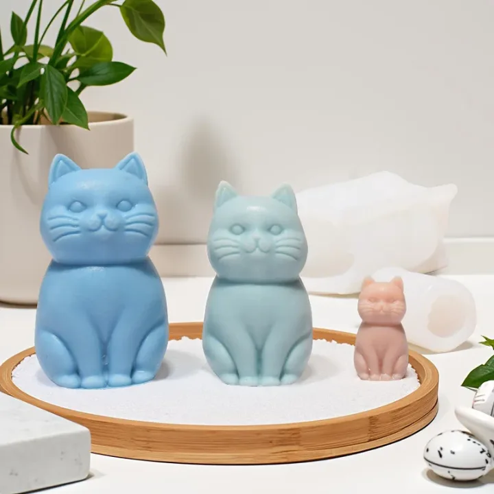 Sitting Cat Silicone Mold Handmade Soap Candle Making Supplies DIY Kitten Candle Soap Plaster Crafts Resin Concrete Mold