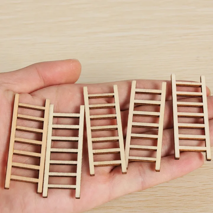 5pcs/set Miniature Handcraft Mini Wooden Step Ladder Fairy Home Decoration DIY Micro Landscape Ornament Garden Supplies