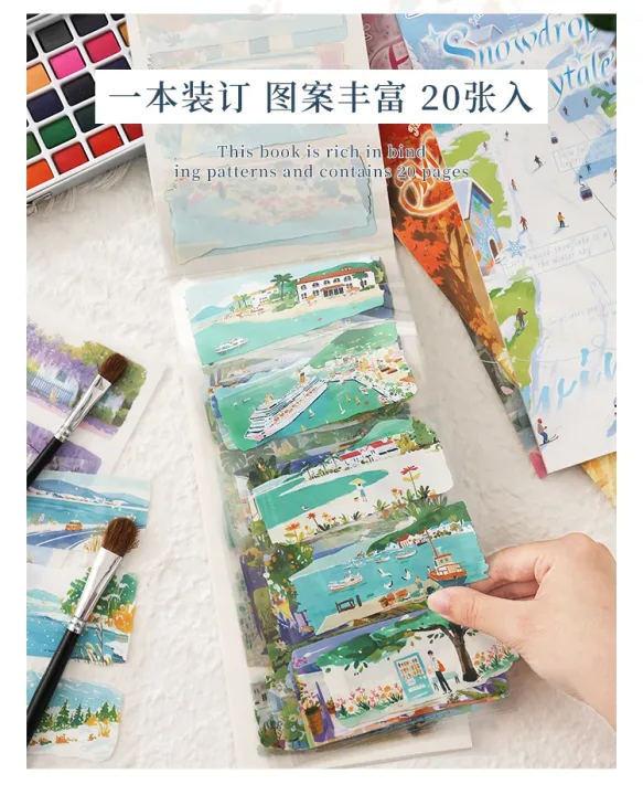 100 patterns 20pcs Four Seasons Landscape die-cutting sticker book DIY handmade scrapbook aesthetic stationery supplies