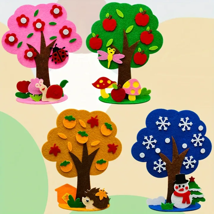 DIY Felt Seasonal Tree Craft Kit Four Seasons Vibrant Colors Polyester Material Fun Design Year Round Decoration Tree Ornament