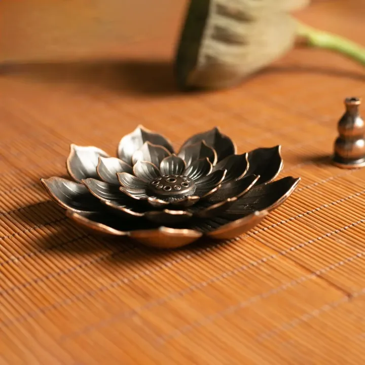 Alloy Incense Burner Stick Holder Buddhism Lotus Line Incense plate Sandalwood Coil Base Temples Yoga Studios Home Decoration